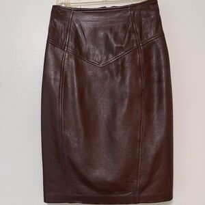 Vintage 80's Brown Leather Pencil Skirt Size 6